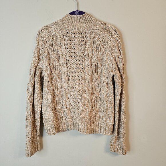 Women's Talbots Petite Cable Knit Chunky Knit Cardigan Beige/White Size MP - Picture 2 of 5